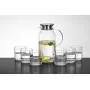 Verre Pitcher Cupwind 55 oz avec Couvercle en Acier Inox, Carafe d'Eau Chaudes/Froides avec Anse, Pitcher à Jus et Thé Glacé x Set de 6 Tasses en Verre 8.5 oz x Plateau de Service Verre Pitcher Cupwind 55 oz avec Couvercle en Acier Inox, Carafe d'Eau Chaudes/Froides avec Anse, Pitcher à Jus et Thé Glacé x Set de 6 Tasses en Verre 8.5 oz x Plateau de Service