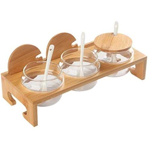LQQGXLCondiment bottle, jar condiment storage box Spice jar glass cruet food storage container sugar and salt set with lid spice jar