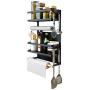 Kitchen Rack - Magnetic Fridge Organizer - 12.6x4.5x18.1 INCH - Colture Paper Towel Holder, Rustproof Spice Jars Rack, Wood Wrap holder, Refrigerator Shelf Storage With 5 Removable Hook, (Black)