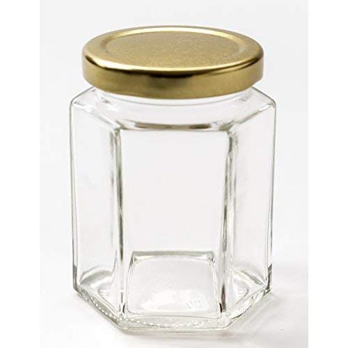 Nutleys 8 oz Hexagonal Jam Jar with Gold Lid