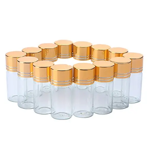 12pcs 10ml Clear Sampling Sample Glass Bottles Vials Jars Containers with Gold and Silver Cap for Cosmetics Travel Essential Oils Powders Creams Ointments Grease (Gold)