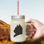 Maroon American Shorthair Cat Head Silhouette Frosted Glass Mason Jar With Straw