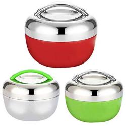 Yamalans 0.8L Portable Stainless Steel Dual-Layer Thermal Lunch Bento Storage Box for Picnic,Work, School,Outdoor Random Color