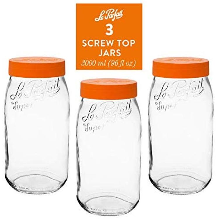 Le Parfait Super Terrine Jar | 16oz/ Pint (Pack of 4) 500ml French Glass  Jar, Airtight Rubber Seal & Glass Lid | Glass Jars for Kitchen Organization