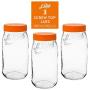 Le Parfait Screw Top Jar - 3L Wide Mouth French Glass Storage Jar w/Orange Plastic Lid, 96oz/3 Quarts (Pack of 3)