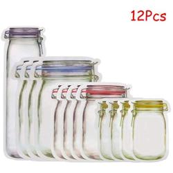 Mason Jar Zipper Bags Reusable Snack Saver Bag Leakproof Food Sandwich Storage Bags for Travel Kids (12 pieces)