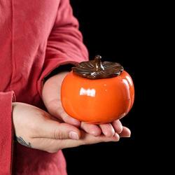 Ifever 2 pcs Persimmon Design Tea Storage Containers Tea Tins Food Storage Jar, Ceramic Tea Canister, Sealed Porcelain Tea Caddy Tan for Tea/Herb