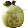 Fruit Shaped Ceramic Sugar Bowl Salt Pot Pepper Storage Jar Seasoning Pot Container Condiment Spice Box Holder with Lid and Spoon (Cantaloupe)
