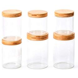 EZOWare 6 Piece Glass Airtight Jars Storage Canister Container Set with Bamboo Lid for Kitchen, Bathroom (20/30 / 46 FL OZ)