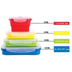 uirend Silicone Sealed Folding Lunch Box - 4PCS Storage Jars with Lids Microwave Freezer Box Seal Plastic Tubs Fruit Picnic Lunches Meal Prep