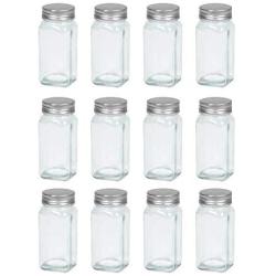 Tundalaya: Set of 12 Glass Spice Jars, French Square, 4 ounces | Includes Shaker Tops and Lids (Perfect for DIY, Organization Projects, Homemade Spices, Pantry Projects and Gifting), Clear