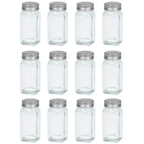 Tundalaya: Set of 12 Glass Spice Jars, French Square, 4 ounces | Includes Shaker Tops and Lids (Perfect for DIY, Organization Projects, Homemade Spices, Pantry Projects and Gifting), Clear Tundalaya: Set of 12 Glass Spice Jars, French Square, 4 ounces | Includes Shaker Tops and Lids (Perfect for DIY, Organization Projects, Homemade Spices, Pantry Projects and Gifting), Clear