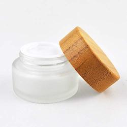 USRommaner 1 Pcs 50ml/1.7 Oz Bamboo Cream Jar,Empty Frosted Glass Face Cosmetic Jar Pot with Natural Bamboo lids,Inner Liner Travel Sample Lotion Eyeshadow Essential Oils Container