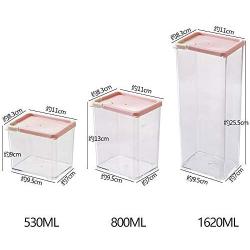 Food Storage Containers With Lids Transparent Square,Airtight Food Storage Canister With Scale,Cereal Storage Containers Stackable,For Multigrain,Dried Fruit,Etc,Save Space,Pink-800ML