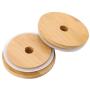 JEATHA Wooden Mason Jar Lids with Straw Hole 4Pcs Reusable Bamboo Caps Regular Mouth Mason Canning Drinking Storage Jars Cover Lids Wood Color 70mm