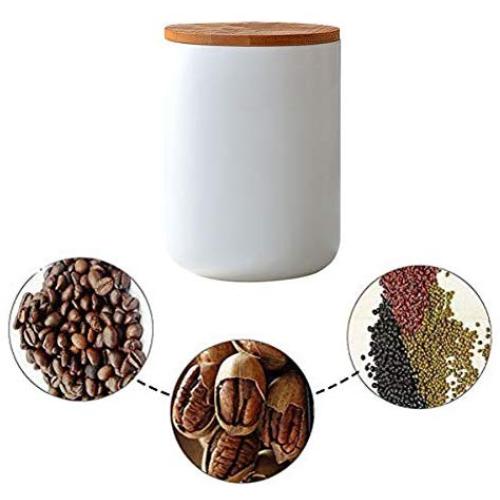 LEGOU Food Storage Jar, Tea Coffee Canisters,with Airtight Seal Bamboo Lid Ceramic Food Storage Canister for Serving Tea, Coffee, Spice and More,White,700ml