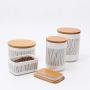 OnePine Food Storage Canister with Seal Bamboo Lids, Square Ceramic Storage Jar for Tea Sugar Coffee Spice Nut (300ml/10.16 oz)