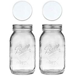 Jarming Collections - 2 Glass Ball Mason Jars - Regular Mouth with 2 (BPA Free) Leak Proof Airtight Storage Lids- Made in the USA (32oz Quart Regular Mouth, white)