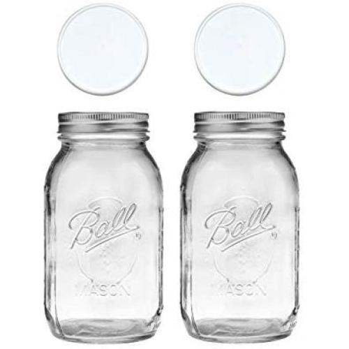 Jarming Collections – 2 Glas Kugeln Mason Gläser – Regelmauss, mit 2 (BPA-frei) Dichtschliessenden Luftdichten Verschlüssen – Made in the USA (32oz Viertel Regelmauss, weiß)