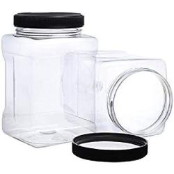 Jars with Lids 3 Clear Empty Plastic Storage Holders - Square Food Grade Air Tight Container with Easy Grip Handles - BPA Free Jar Multi Purpose