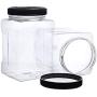 Jars with Lids 4 Clear Empty Plastic Storage Holders - Square Food Grade Air Tight Container with Easy Grip Handles - BPA Free Jar Multi Purpose