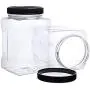 Jars with Lids 3 Clear Empty Plastic Storage Holders - Square Food Grade Air Tight Container with Easy Grip Handles - BPA Free Jar Multi Purpose