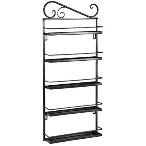5-stufige Wandregal für Gewürze, Pantry-Schubladen-Tür Küchengewürzregal Aufbewahrungsbehälter für Gewürzgläser Organizer, Chrom Plated (Schwarz)