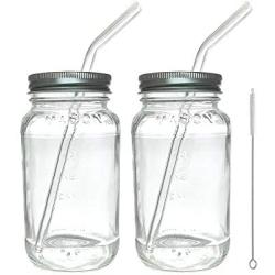 Smoothie Cups Mason Drinking Jar Regular Mouth Mason Jars 24oz Smoothie Cups with Lid and Glass Bent Straws 100% Eco Friendly - by Jarming Collections (2)