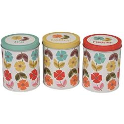 dotcomgiftshop Mid Century Poppy Design Set Of Tea Coffee Sugar Tins by dotcomgiftshop