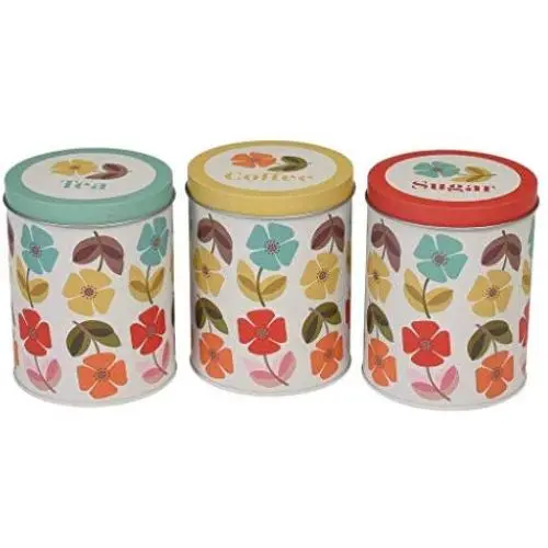 dotcomgiftshop Mid Century Poppy Design Set Of Tea Coffee Sugar Tins by dotcomgiftshop dotcomgiftshop Mid Century Poppy Design Set Of Tea Coffee Sugar Tins by dotcomgiftshop