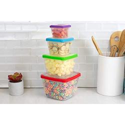 Home Basics 8 Piece Nesting Plastic Food Storage Container Set with Multi-Color Snap-On Lids - Leftovers, Meal Prep, Four Sizes for Multipurpose use