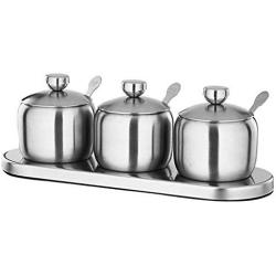 Stainless Steel Spice Jars Storage Containers Set Stainless Steel Pepper Spice Box with Lid Spoon Tray for Kitchen