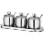 Stainless Steel Spice Jars Storage Containers Set Stainless Steel Pepper Spice Box with Lid Spoon Tray for Kitchen