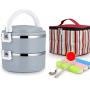 Thermos Food Jar Thermos 304 Stainless Food Flask,Leakproof Insulated Food Containers,Portable Insulated Bag,Multi-storey (Color : Blue, Size : 1400ML)