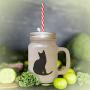 Green Tonkinese Cat Silhouette #1 Frosted Glass Mason Jar With Straw