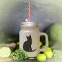 Grüne Tonkin-Katze Silhouette Nr. 1 – Frostglas-Marmeladenvessel mit Strohhalm