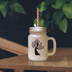 Brown Tree #1 Frosted Glass Mason Jar With Straw