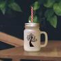 Brown Tree #1 Frosted Glass Mason Jar With Straw