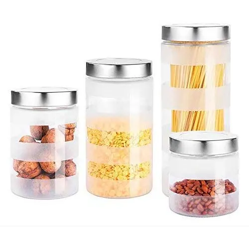 Glas Lebensmittelbehälter - Luftdichter Lebensmittelbehälter für Küche, Marmeladenglas, Cruet-Behälter, Tanks - 4er Set, Frostiert