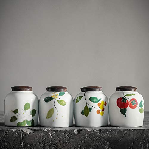 Foylome Set of 4 Hand Drawn Flower Tea Can Kitchen Canister Set with Wood Lids Sugar, Coffee, Flour or Food Storage Jar