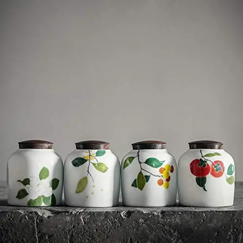 Foylome Set of 4 Hand Drawn Flower Tea Can Kitchen Canister Set with Wood Lids Sugar, Coffee, Flour or Food Storage Jar Foylome Set of 4 Hand Drawn Flower Tea Can Kitchen Canister Set with Wood Lids Sugar, Coffee, Flour or Food Storage Jar