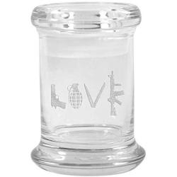 Clear Glass Herb Stash Jar and Lid 2.75 oz with LOVE Logo from Smoke Promos