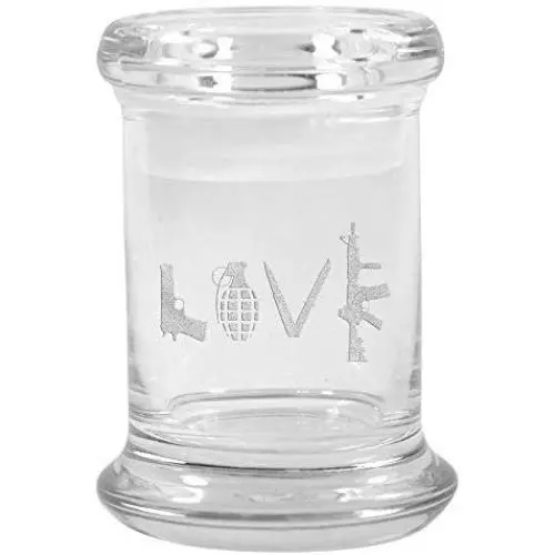 Klar Glas Kräuterdose mit Deckel 79 ml mit LOVE Logo von Smoke Promos