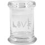Clear Glass Herb Stash Jar and Lid 2.75 oz with LOVE Logo from Smoke Promos