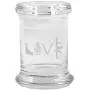 Klar Glas Kräuterdose mit Deckel 79 ml mit LOVE Logo von Smoke Promos