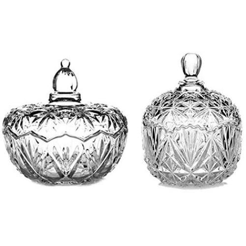 Yl Ly Crystal Candy Jar With Lid Striped Crystal Sugar Bowl Candy Cans Dried Fruit Storage Tank Biscuit Barrel Cookies Tin Crown Large Size + Diamond Large Size