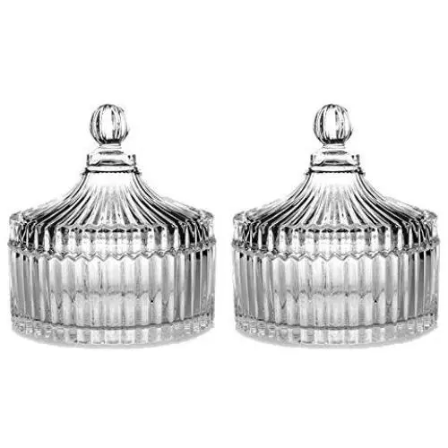 Yl Ly Retro Transparente Kristall Süßigkeitenbehälter mit Deckel, gestreifte Kristallzuckerbehälter, getrocknete Fruchtbehälter, Kaffeebohnenflasche, Lagerbehälter, Yurt Groß 2