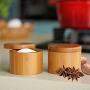 Atten Bamboo Spice Box Wood Kitchen Condiment Storage Container Supplies for Sugar Salt Pepper Jar, Kitchen Seasoning Storage Holder 2Pcs