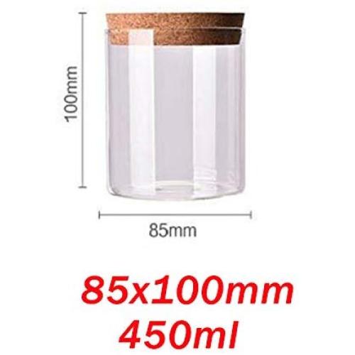 9 Size Glass Jar With Lid Cork Column Airtight Canister Storage Bottles Jars Grains Tea Leaf Coffee Beans Candy Food Jar,85X100Mm 450Ml