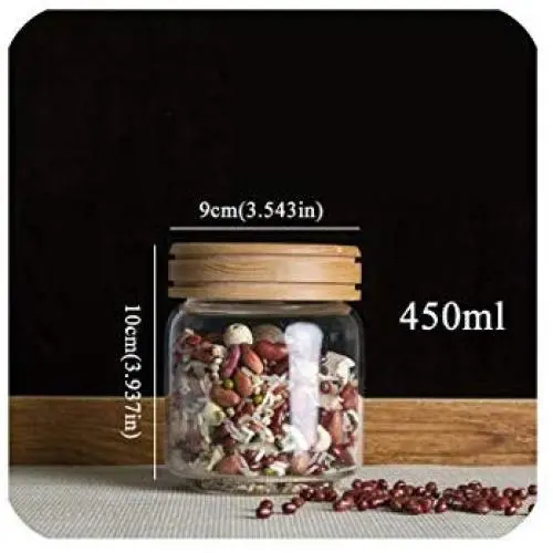 Bouteilles et Récipients en Verre Borosilicate avec Couvercle en Bois – Idéal pour Épices, Thé, Café, Bonbons, Contenants Sépareurs Étanches, 450lb (163)